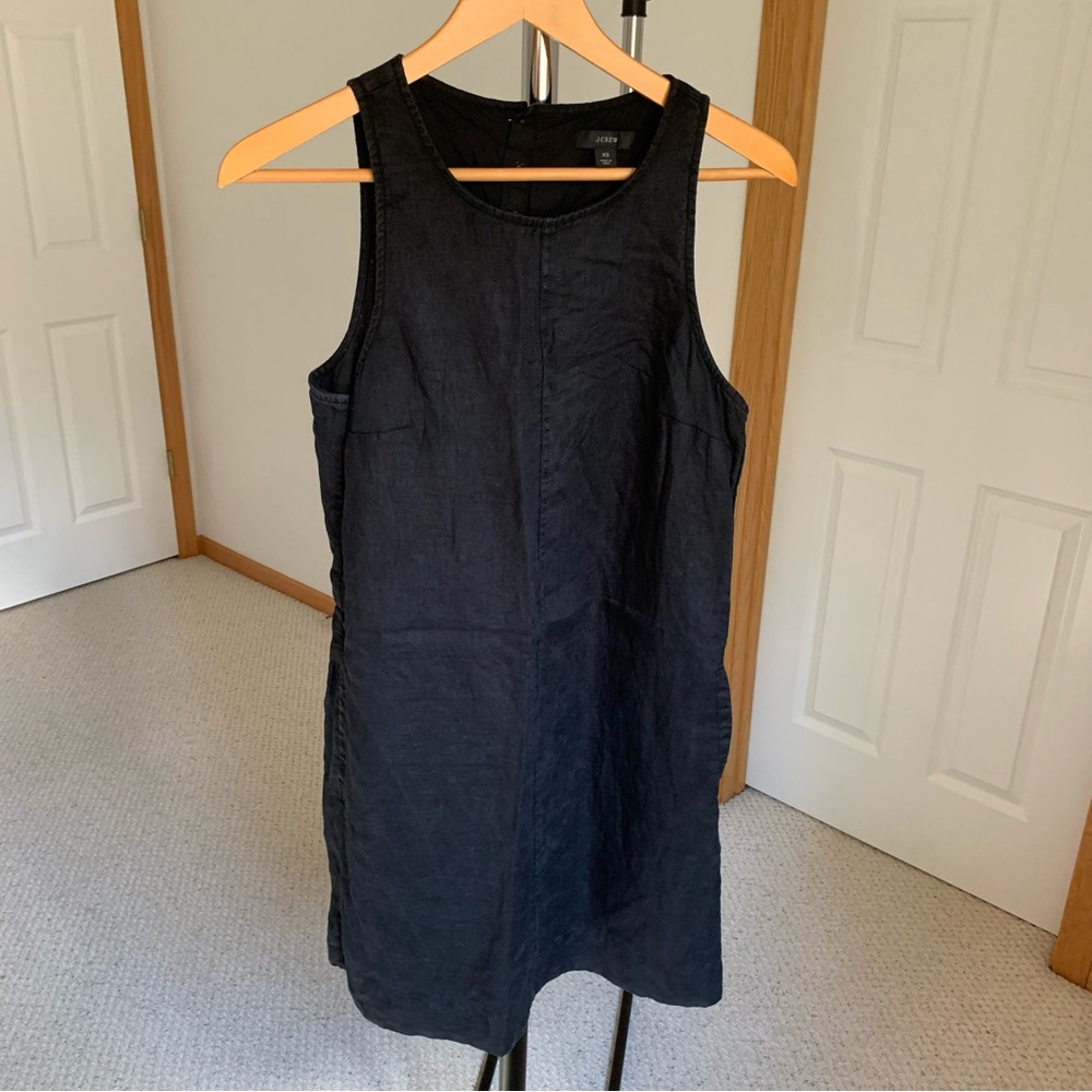 J. Crew Button Back 100% Linen Shift Dress Black Size XS - Picture 3 of 10